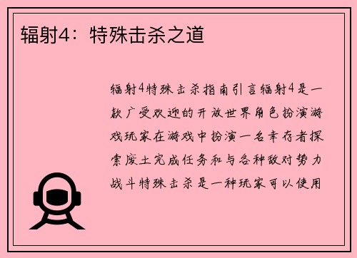 辐射4：特殊击杀之道